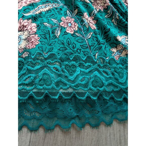 Torrid Super Soft Floral Lace-Trim Babydoll Top Teal & Pink Size 00 - Picture 7 of 9